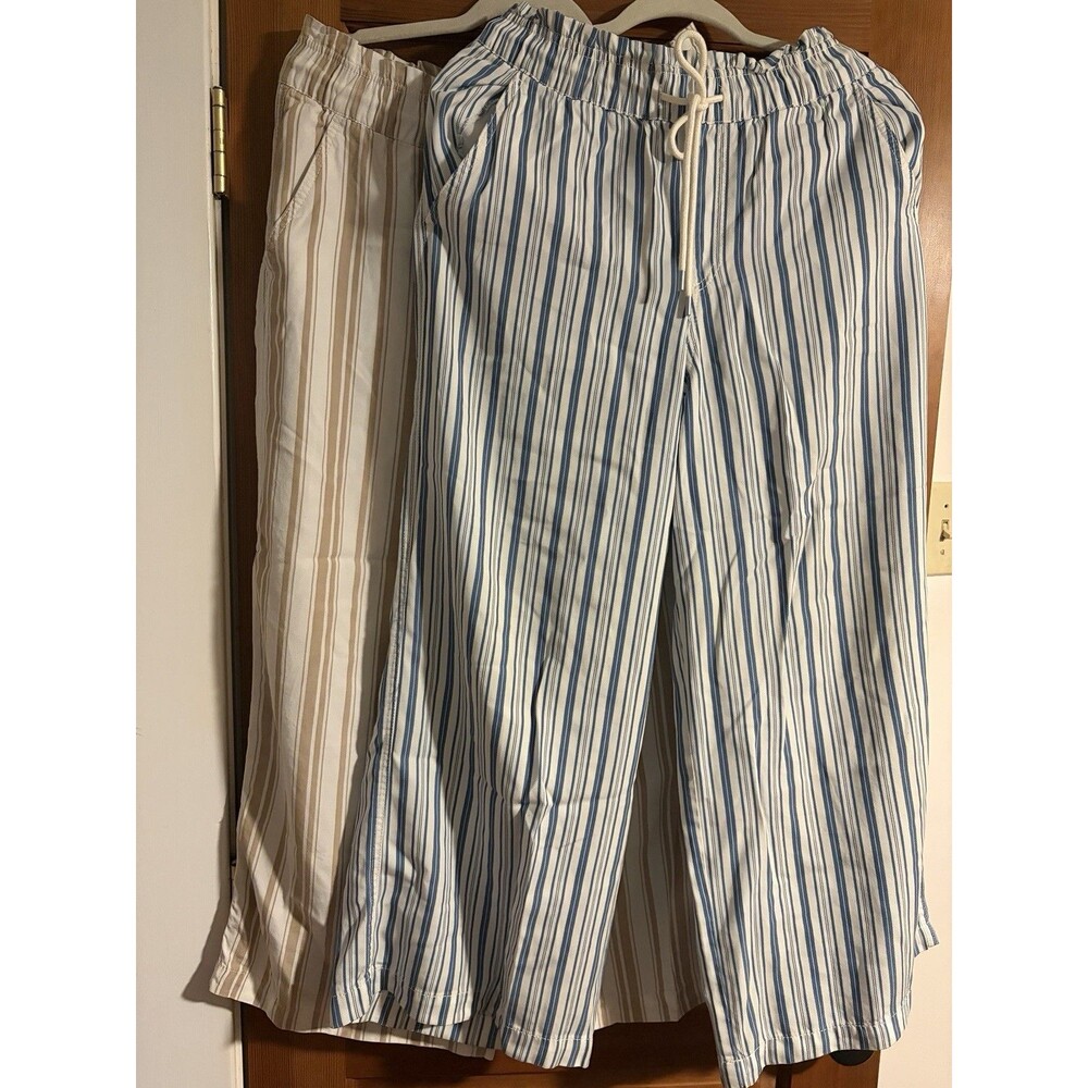 LOFT 100% Lyocell Striped Pull-On Wide Leg Pants Size M Lot of 2